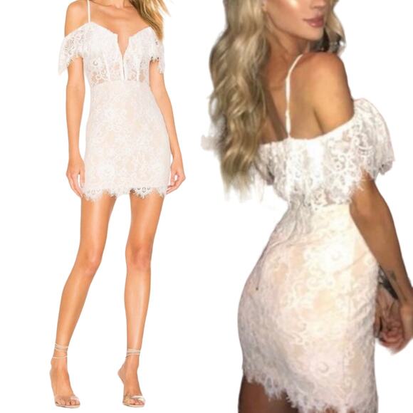 NBD X Naven Allie Mini Dress Lace Off Shoulder Sweetheart Neckline White Medium - Picture 2 of 9